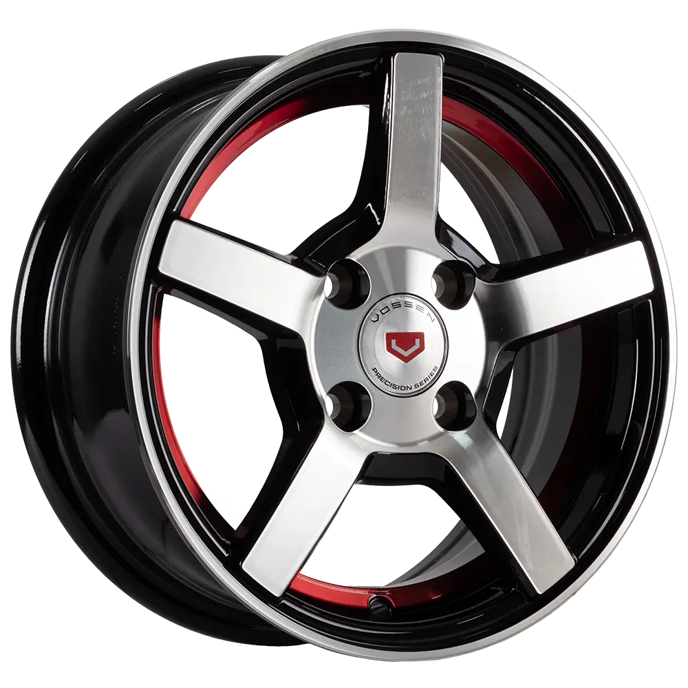 Llantas Aro 13X5.5 4X100 4X114.3 ET35 5051 Black Machine Face + Inner Lip Red (Set 4 Llantas)